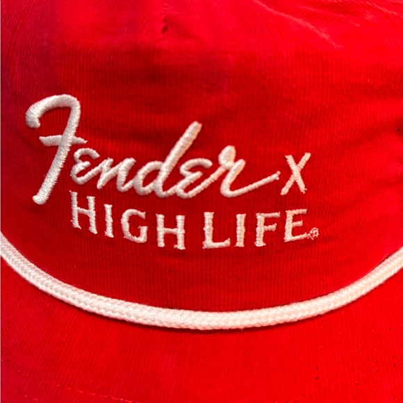 Fender x High Life Red Rope Snapback Trucker Hat NWT Vintage Style Beer Logo Cap - Picture 3 of 3